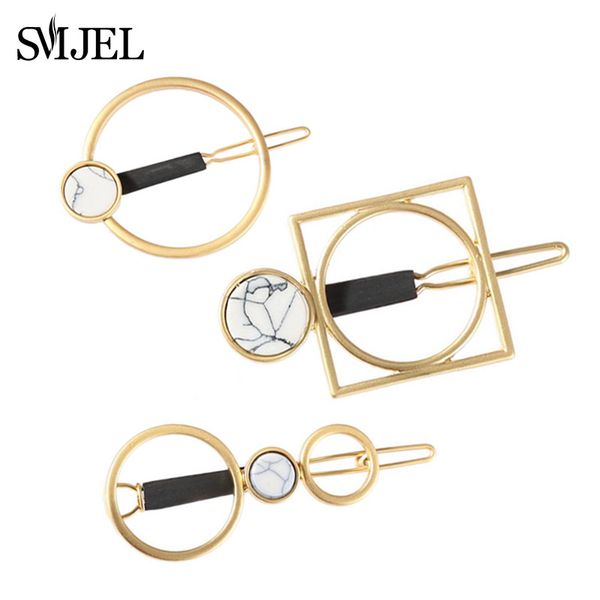 

smjel new boho chic circle hair clips women girls party hair accessories gold/ silver vintage geometric stone pin barretes, Golden;white