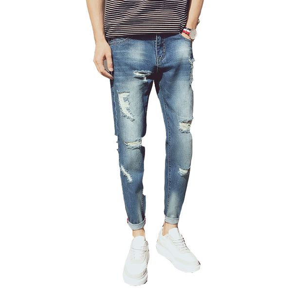 

2017 new arrived jeans men hole causal denim pants fashion brand trousers slim fit, Black