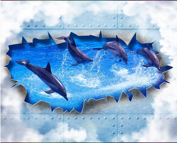 

dolphin bathing 3d three-dimensional painting floor tiles luxury floor wallpaper