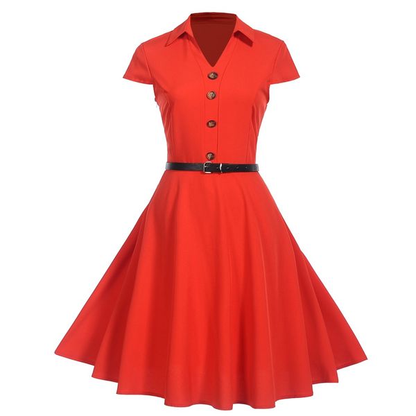 

женщины летнее платье v-образным вырезом с короткими рукавами сплошной цвет кнопки трапеция старинные миди платья бесплатная доставка b110, White;black