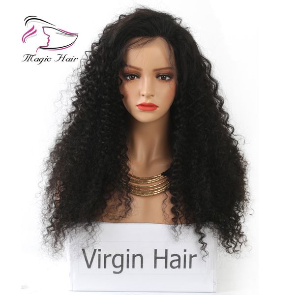 

evermagic human hair wigs lace front brazilian curly hair pre-plucked hairline remy virgin hair lace front wigs for black women, Black;brown