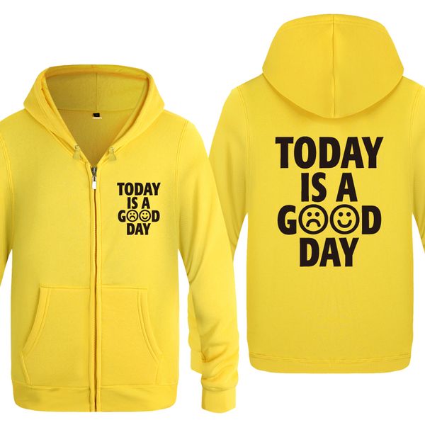 

today is a good day creative novelty sweatshirts men 2018 mens zipper hooded fleece hoodies cardigans, Black