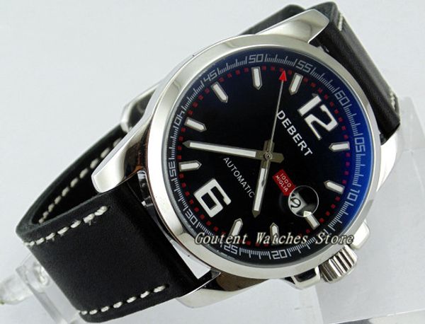 

44mm debert silver ss. case black dial automatic movement men's watch, Slivery;brown