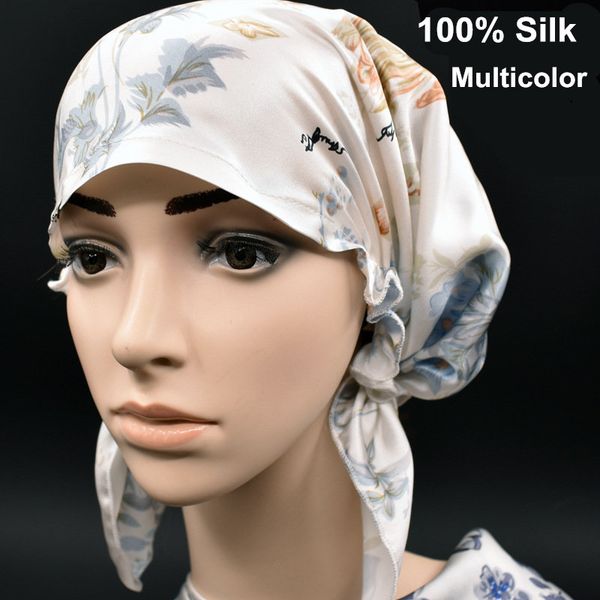 

new 100% silk night cap soft sleeping cap night wrap head cover for hair care elastic band, Blue;gray
