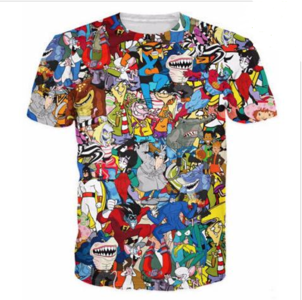 

wholesale-fashion mens/womens summer style extreme 90s kid cartoons collage funny 3d print casual t-shirt dxr0074, White;black