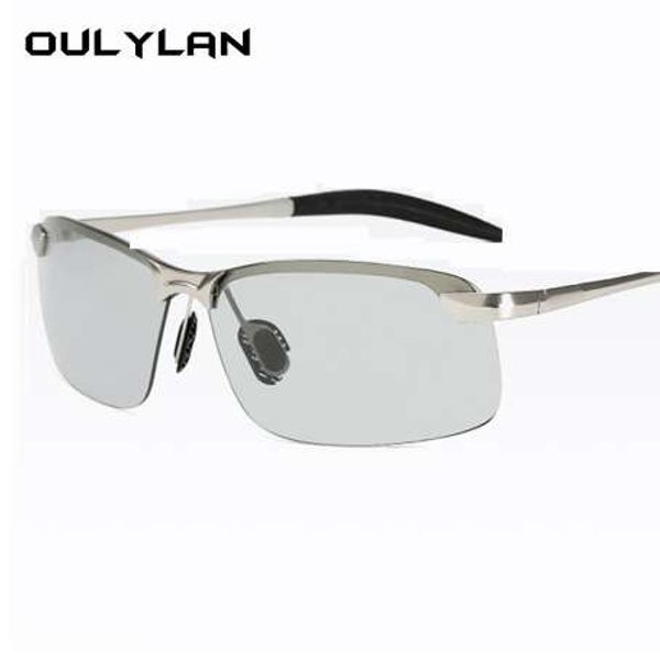 

oulylan pchromic sunglasses men polarized chameleon discoloration sun glasses male rimless day night driving sunglass, White;black