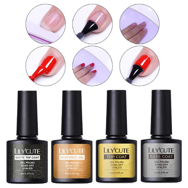 

lilycute 8 мл подкрепление уф-гель для ногтей укрепитель soak off nail art 2 в 1 матовый базовый верхний слой, Red;pink