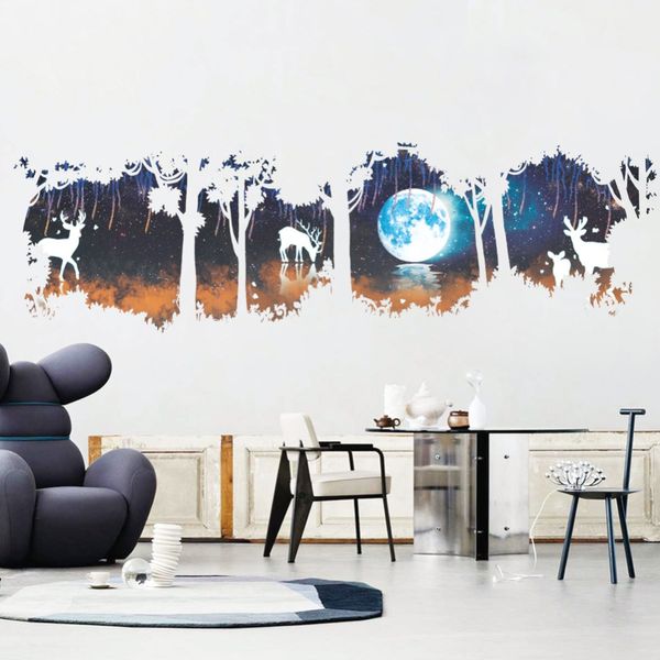 

huge tree forest deer elk moon lake wall stickers modern decorations for living room bedroom decor home decal poster