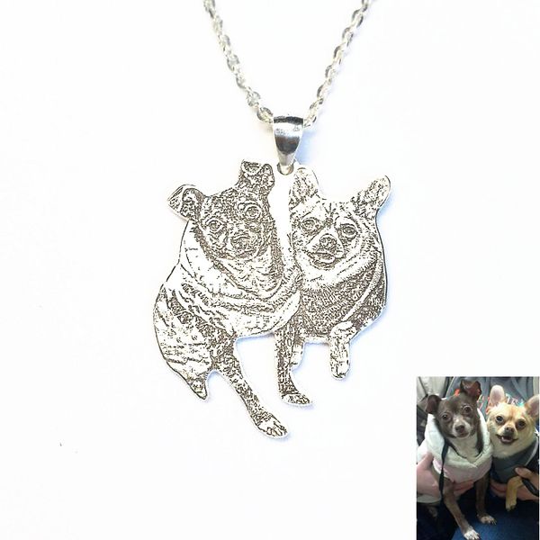 

custom portrait dog pet p necklace handmade dogs picture charm personalized pet memorial jewelry losspet pendant gift, Silver