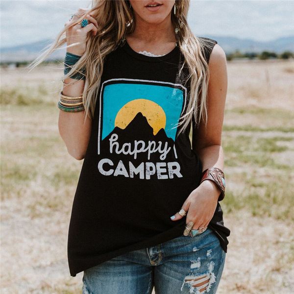 

rogi summer sleeveless shirt women 2018 casual letter print t-shirt loose streetwear tee shirt femme cute camping beach t, White