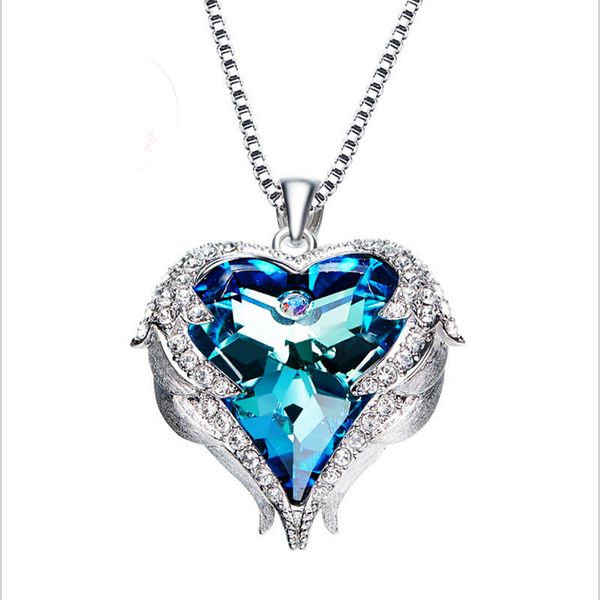 

heart crystal pendant, auniquestyle angel wing necklaces for women love heart pendant necklace gifts for women girls fashion jewelry, Silver