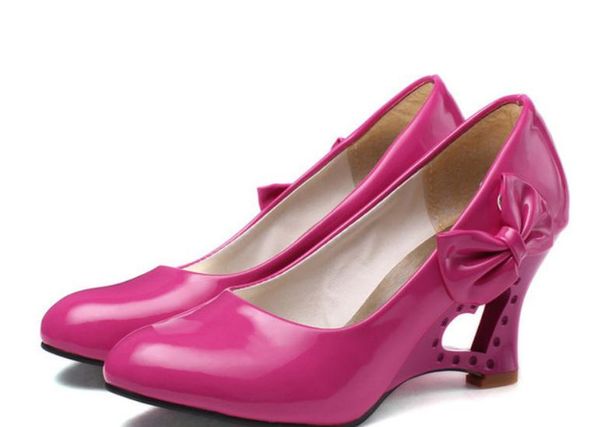 

women shoes spring and autumn slope heel bowknot shallow mouth, Black
