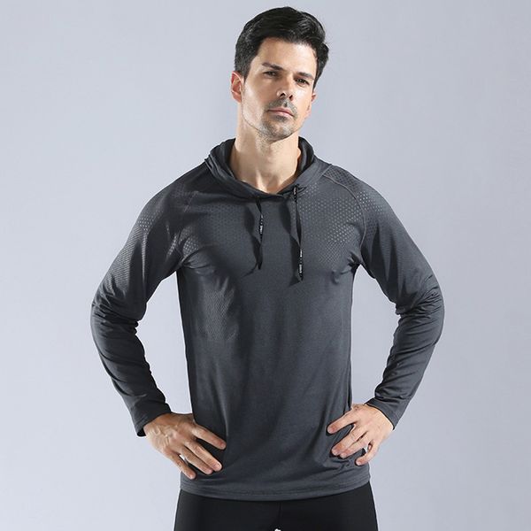 

quick dry gym fitness clothes men's long sleeves running jacket coat sweatshirt hooded outdoor trainning sportwear, Black;red