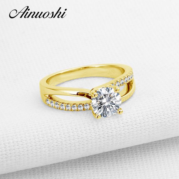 

ainuoshi 10k solid yellow gold wedding rings 1 classic anillos mujer simulated diamond jewelry engagement ring for women, Golden;silver