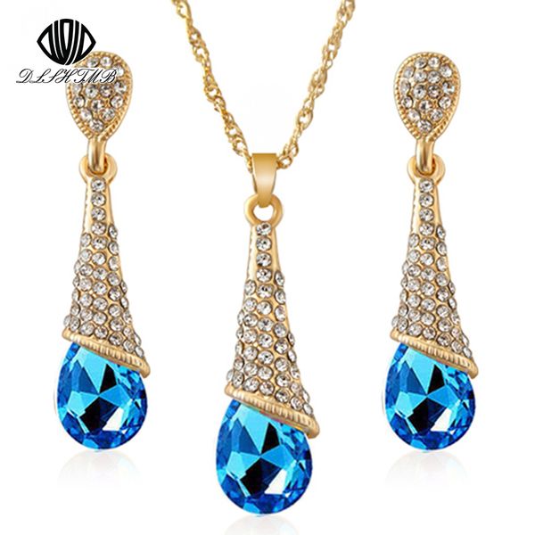 

dlshtmb long blue crystal earrings necklace set nine colour drops earrings necklace set elegant lady jewelry e75 n302, Silver