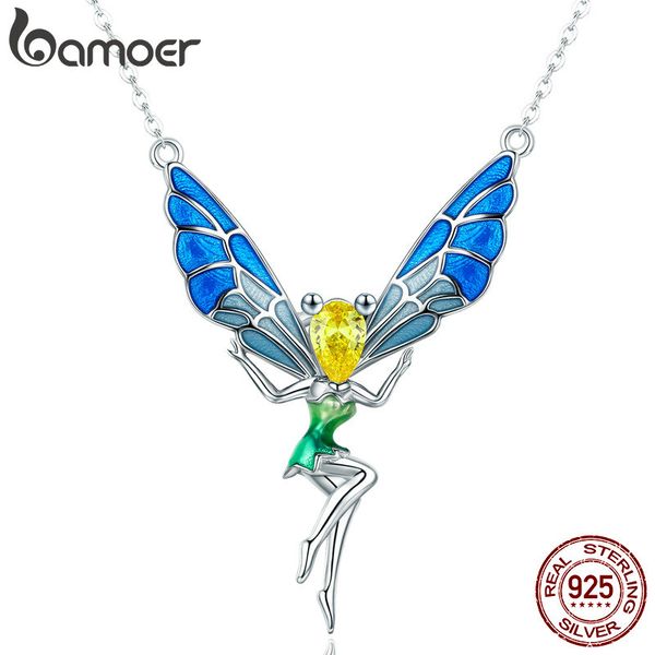

bamoer romantic authentic 925 sterling silver lovely fairy crystal pendant necklaces for women sterling silver jewelry scn253