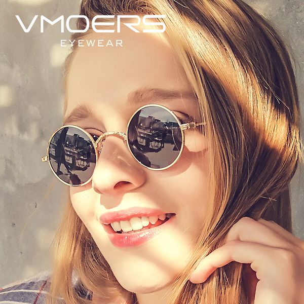 

vmoers ladies small round sunglasses for women vintage metal oculos shades female brand 2018 sun glasses for women retro fashion, White;black