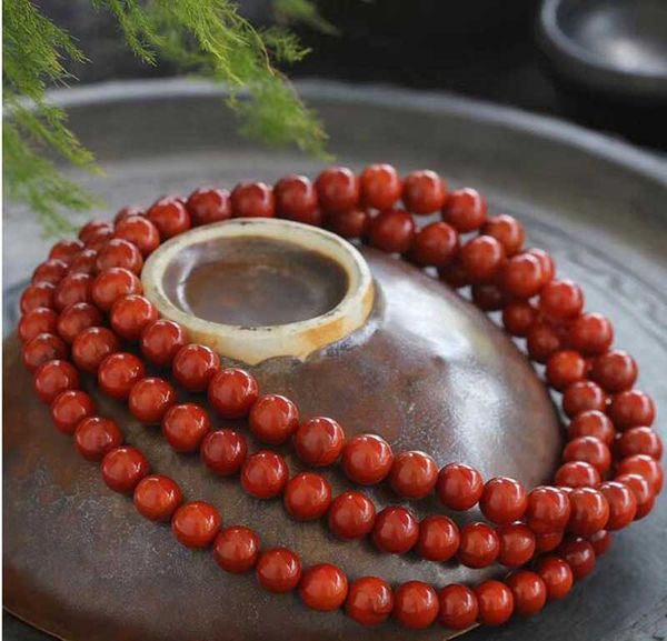 

10mm southern red agate bracelet hand string beads 108 sichuan red persimmon flame liangshan nine pure natural material necklace, Silver