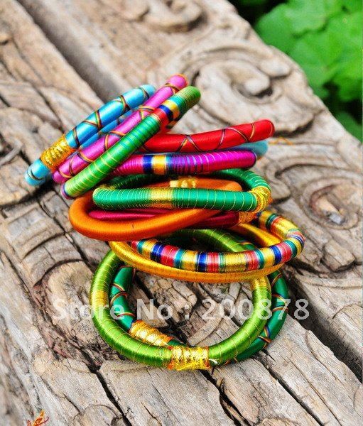 

whole salebb-219 colorful bollywood fashion dance silk knotted bangle,mix order,10 pieces lot,offer, White
