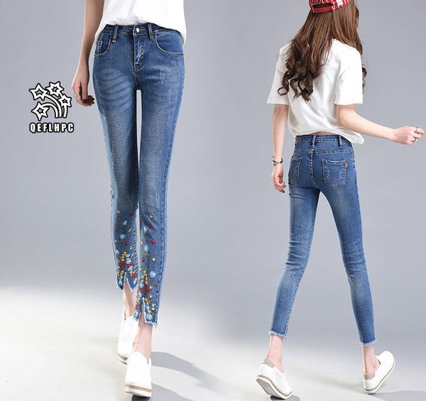 

ladies skinny jeans women high waisted slim fit denim pants slim denim straight biker skinny ripped jeans pencil pants trousers a233#, Blue