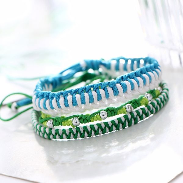 

traditional handwoven cotton rope bracelet women's charm bracelet multi-layer mixed green woven beads adjustable bracelet jewelry gift