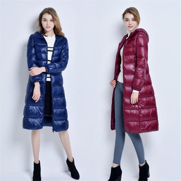 

2018 long women winter down jacket women's parka ultra light weight 90% duck down coat female outerwear, Black