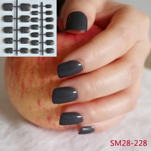 

candy color dark gray black full cover false nails 24 pcs square manicure fake nails middle 228, Red;gold