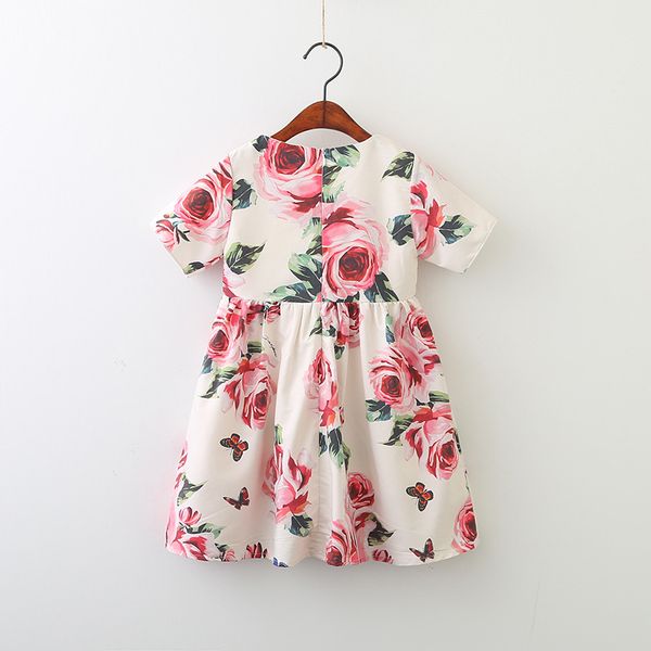 

2018 new baby girl dress clothing flowers printed short sleeve summer fashion dress kids clothing 2 colors, Red;yellow