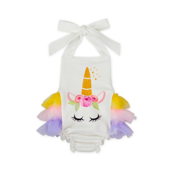 

unicorn baby girls rompers tutu dresses colorful gauze skirt backless lace-up jumpsuits newborn climbing clothes, Blue