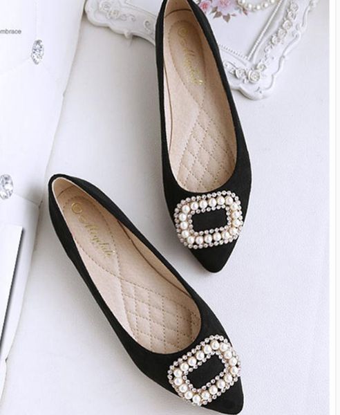 

send 2018 new style spring flat bottom suede shallow mouth women's shoes, Black