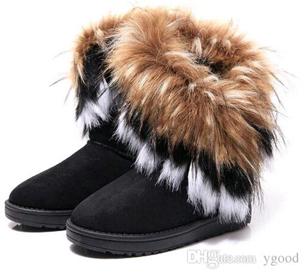 

3colors fashion rabbit hair and fox fur in tube color matching warm snow winter boots for women boots, Black