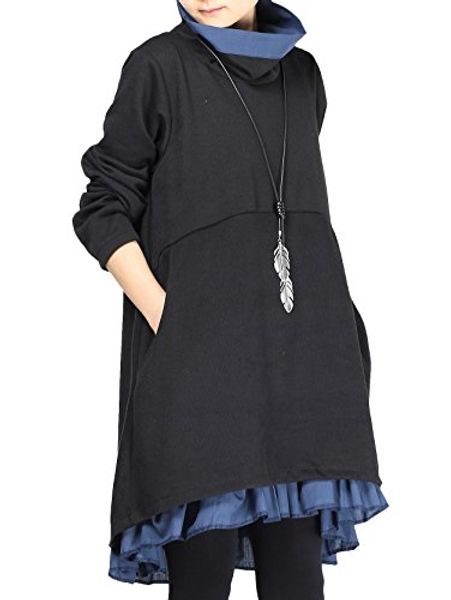 

mordenmiss women's flared layers dress hi-low ruffle hem tunic top, Black;gray