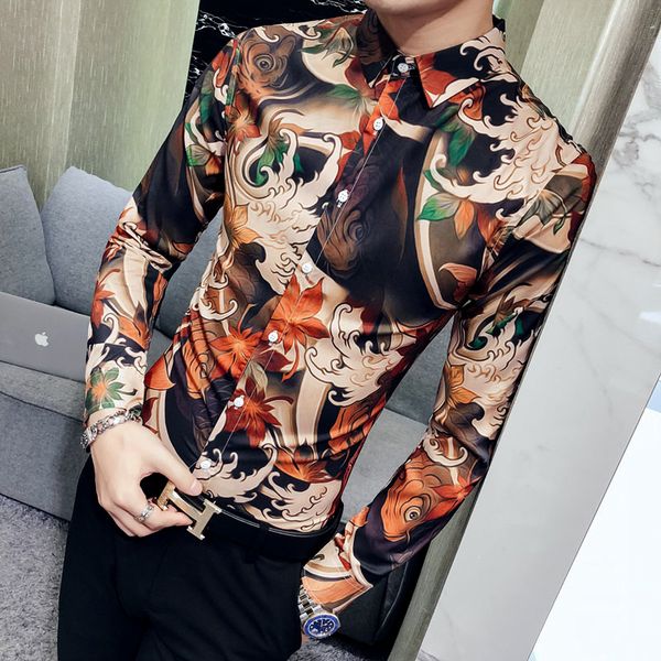 

dress version printed casual shirts turn-down collar casual regular single breasted hawaiian dress england long shirts fashion, White;black