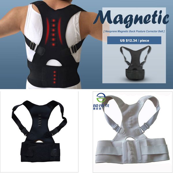 

magnetical posture corrector brace shoulder back support belt for men women protetor de coluna braces & supports belt 10 magnets, Black;blue