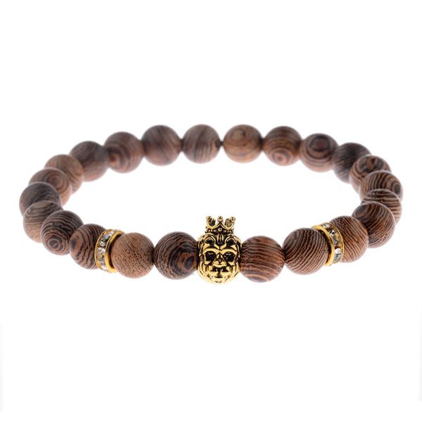 

8mm natural wood beads bracelet pulseras mujer moda 2018 etnicas crown bracelet gold vintage silver abj009, Black