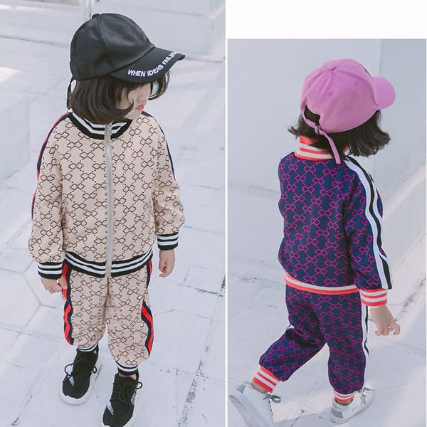 

2 шт. наборы девушка Индии шаблон костюм корейский Новый шаблон осень Baby молния свитер брюки Twinset детская одежда Детская одежда