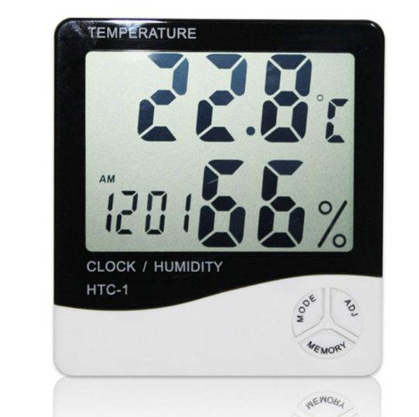 HTC-1 Hochpräzises LCD-Digitalthermometer Hygrometer Elektronisches Temperatur- und Feuchtigkeitsmessgerät für den Innenbereich Uhr Alarm Wetterstation 50 Stück DHL