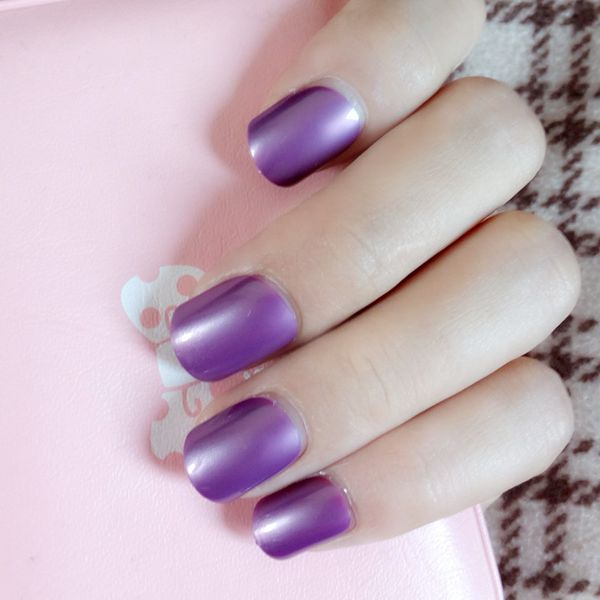 

24pcs fashion pearl purple fake nail artificial false nails for finger easy to diy manicure nail accessories, Red;gold