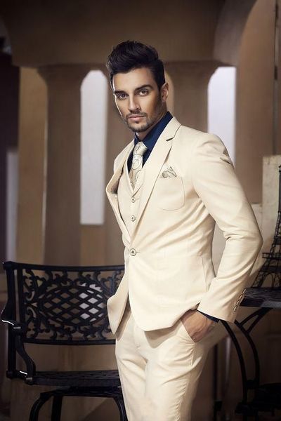 

handsome slim fit one button beige groom tuxedos beautiful groomsman men formal men prom dinner business suits(jacket+pants+tie+vest) no:820, Black;gray