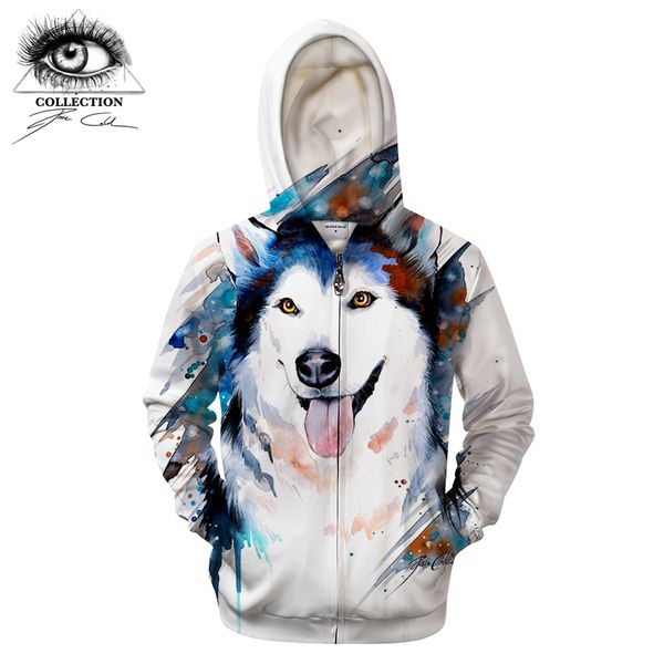 

husky by pixie cold art 3d printed zipper hoodies men women sweatshirts streetwear brand jackets harajuku hooded autumn coats, Black