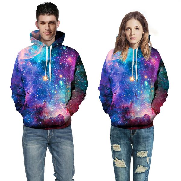 

S-3XL Women Men Couple Fashion Milky Way Galaxy 3D Print Pattern Loose Long Sleeved Jumper Sweatshirt Hooded Hoodie Pullover Outwear