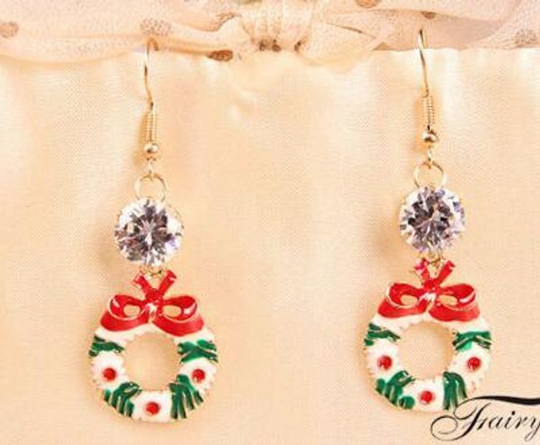

new european and american christmas festival bow wreath hoop earrings set with zircon crystal exquisite earrings classic exquisite elega, Silver