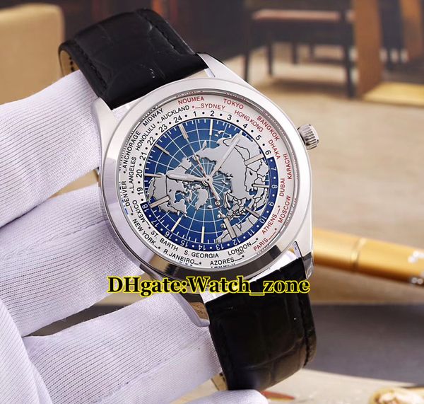 

Новый Geophysic Universal Time Q8108420 Синий Циферблат Автоматические Мужские Часы Серебряный Чехол 8102520 Кожаный Ремешок Часы Высокого Качества