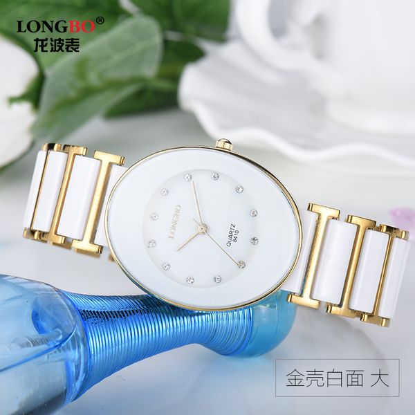 

hot womens fashion original high quality longbo quartz dress wrist watches rhinestone dial white ceramic girl man watch, Slivery;brown