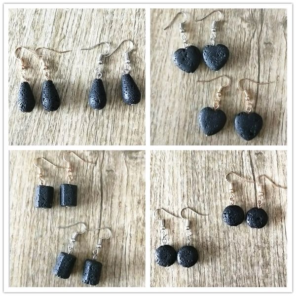 

4styles капли воды сердце черный лава камень серьги ожерелье diy ароматерапия эфирное масло диффузор мотаться серьги ювелирные изделия женщи, Silver
