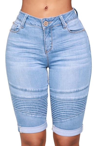 jeans skinny da donna jeans corti da motociclista polsini al ginocchio vita media pantaloni femminili slim fit casual spedizione gratuita