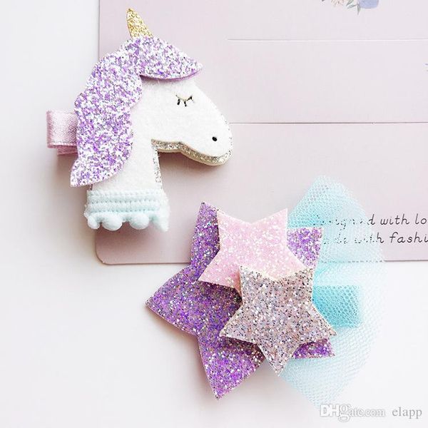

fashion baby girl glitter Unicorn Star Barrettes Stereo Unicorn Design girl Clipper Beautiful Girl Kids Hair Accessories free ship
