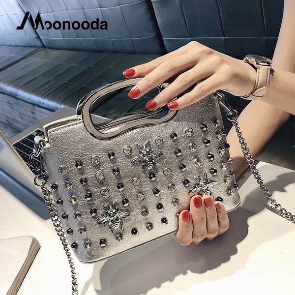 

moonooda shine diamonds women's handbag pu bag female 2018 new korean shoulder messenger bag chic chain bags bolsas