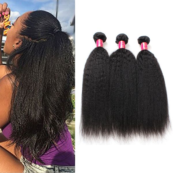 

brazilian kinky straight human hair weave bundles 8a unprocessed peruvian malaysian indian italian coarse afro yaki straight hair extensions, Black