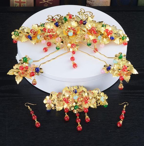 Bridal Tiara Chinese Hair Bun Hair Set Costume Wedding Show Wo